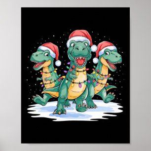Póster Navidades graciosos Santa Reindeer Cute Dinosaur S