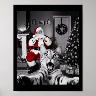 Póster Navidades Graciosos Selfie De Gato Con Santa Claus