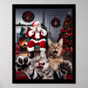 Póster Navidades Graciosos Selfie De Perro De Gato Con El