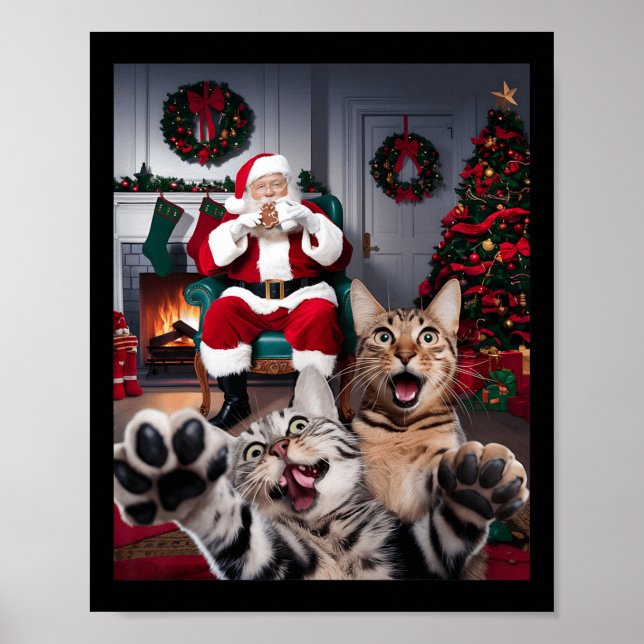 Póster Navidades Graciosos Selfie De Perro De Gato Con El (Frente)