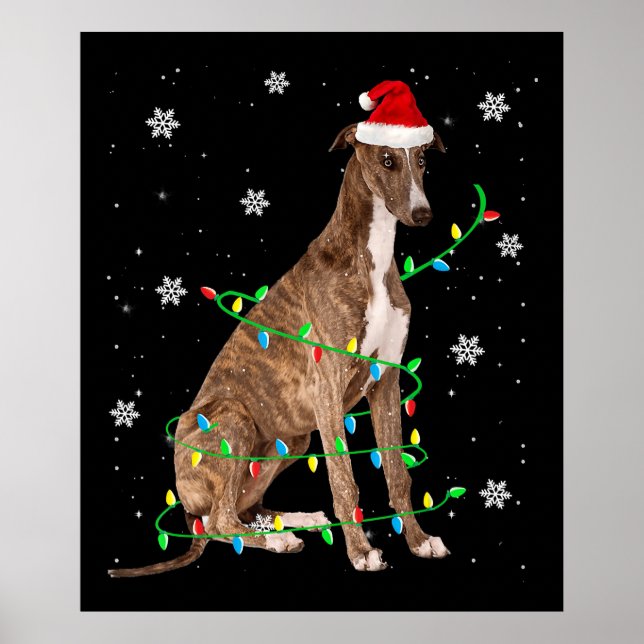 Póster navidades grises iluminan lindo santa greyhound (Frente)
