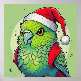 Póster Navidades Grumpy Green Budgie de Santa Poster
