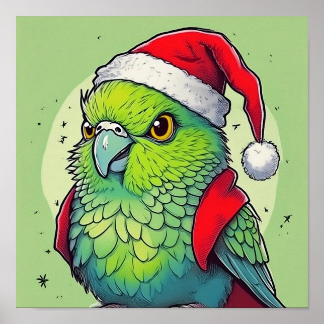 Póster Navidades Grumpy Green Budgie de Santa Poster (Frente)