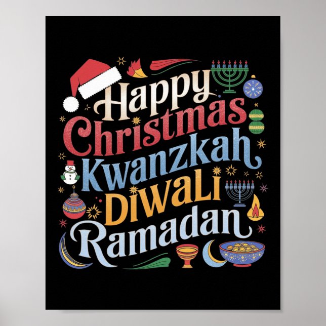 Póster Navidades Hanukkah Kwanzaa Diwali Ramadan (Frente)