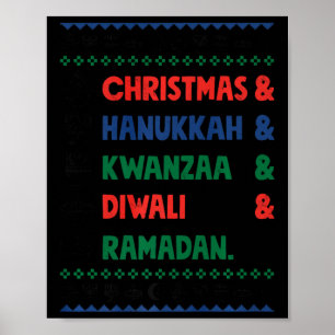 Póster Navidades Hanukkah Kwanzaa Diwali Ramadan Gracioso
