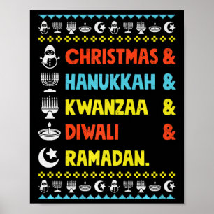 Póster Navidades Hanukkah Kwanzaa Diwali Ramadan Gracioso