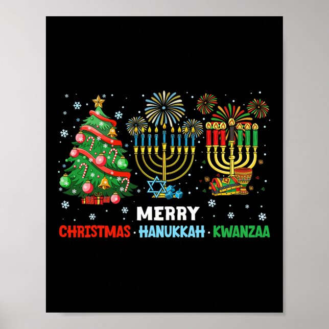 Póster Navidades Hanukkah Kwanzaa Felices Fiestas coincid (Frente)
