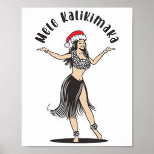 Póster Navidades hawaianos Hula Skirt Chica Santa Hat Mel
