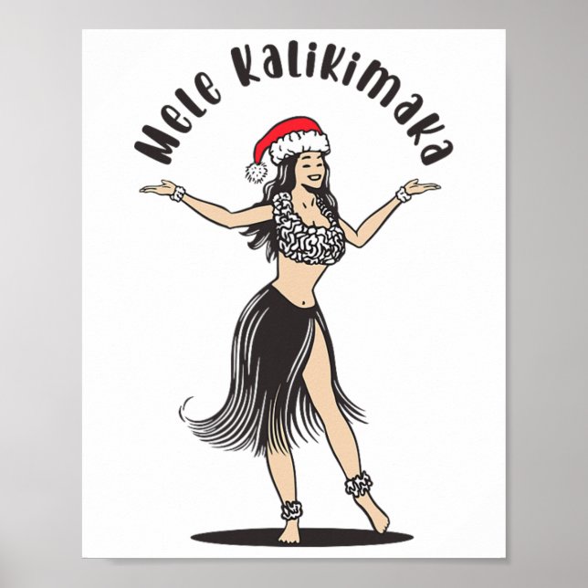 Póster Navidades hawaianos Hula Skirt Chica Santa Hat Mel (Frente)