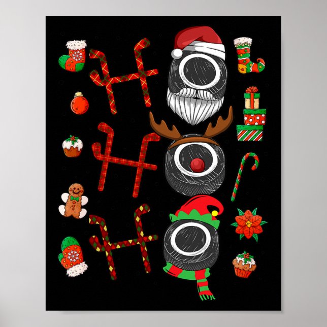 Póster Navidades Ho Ho Ho Ho Ice Hockey Jugador Xm de Hoc (Frente)