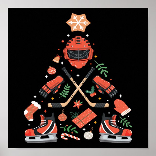 Póster Navidades Hockey Árbol vacaciones Deportivo Lover  (Frente)