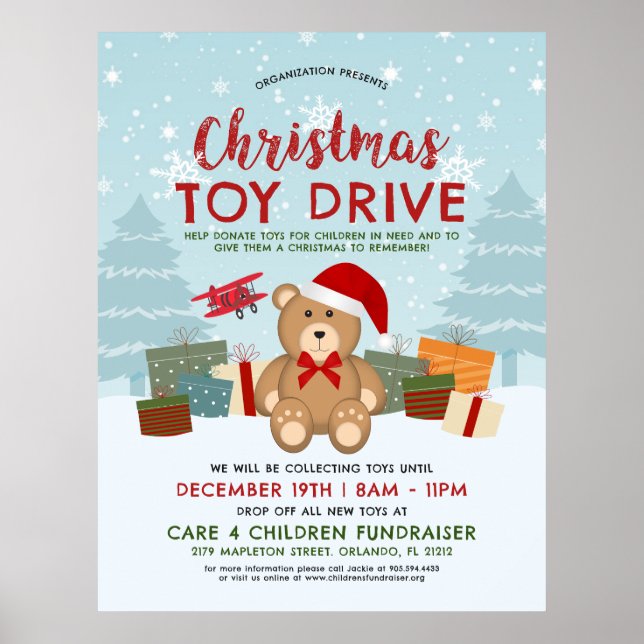 Póster Navidades Holiday Teddy Bear Toy Drive Fundraiss (Frente)