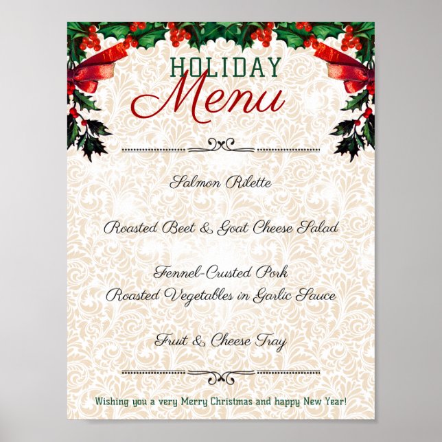 Póster Navidades holly chef cocina cena fiesta menú (Frente)