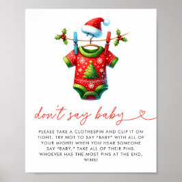 Póster Navidades Holly Santa Baby Shower no dicen bebé