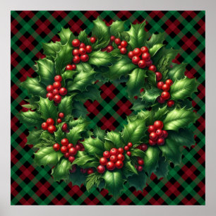 Póster Navidades Holly Wreath Poster