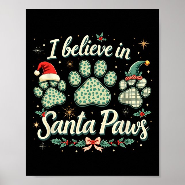 Póster Navidades Hombres Santa Paw Mujer Niños Chica Tee (Frente)