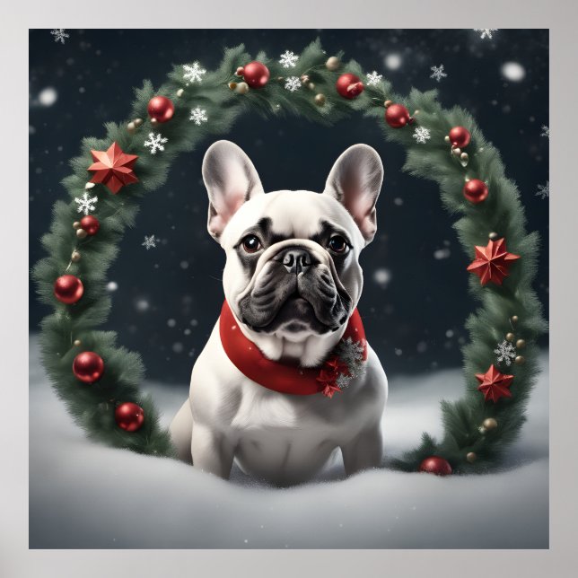 Póster Navidades honestos Bulldog francés con corona (Frente)