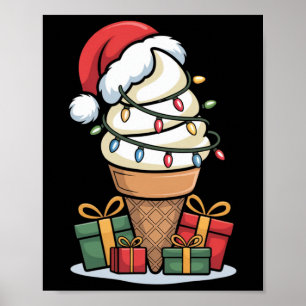 Póster Navidades Iluminan Cono De Helado Con Santa Hat De