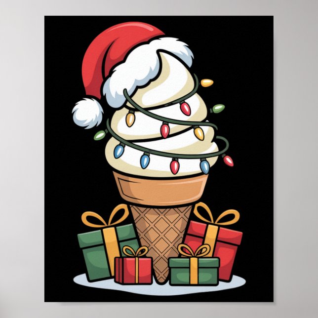 Póster Navidades Iluminan Cono De Helado Con Santa Hat De (Frente)