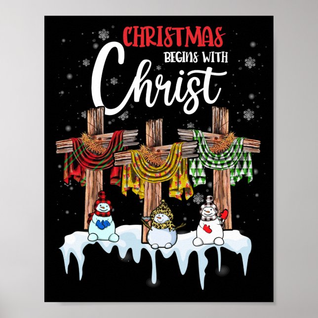 Póster Navidades inicia la cruz cristiana de Cristo Snowm (Frente)