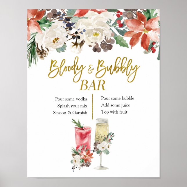 Póster Navidades Invernal Floral Bloody y Bar Bubbly (Frente)