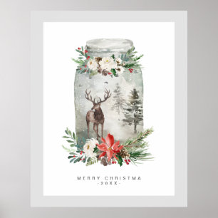 Póster Navidades Jar Mystical Deer & Bouquet