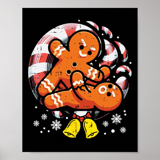 Póster Navidades Jiu Jitsu Gingerbread Xmas Bjj Lucha (Frente)