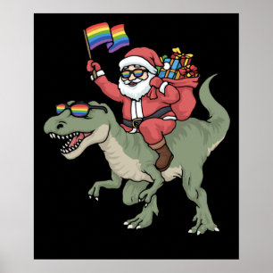 Póster Navidades LGBT Santa Claus TRex Orgullo gay arcoir