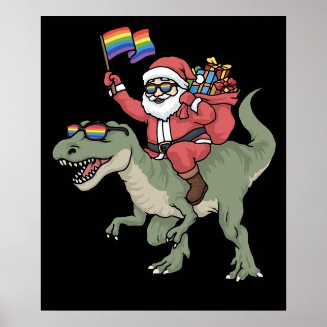 Póster Navidades LGBT Santa Claus TRex Orgullo gay arcoir (Frente)