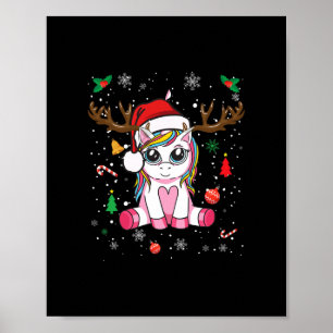 Póster navidades lindos chicas mujeres navidad unicornio 