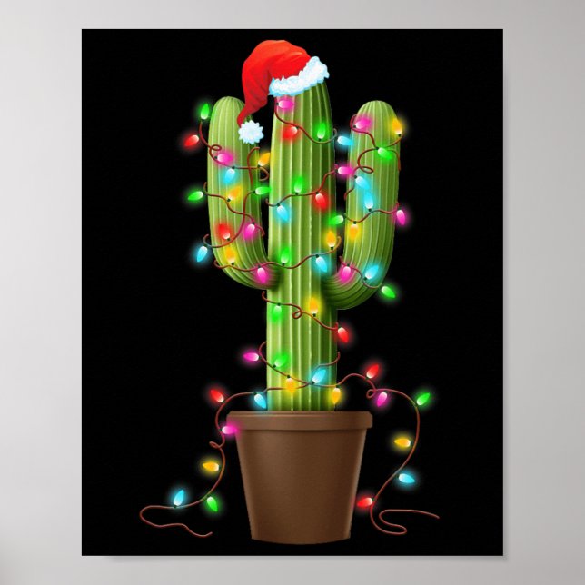 Póster Navidades Luces Cactus Lover Graciosos Regalos De  (Frente)