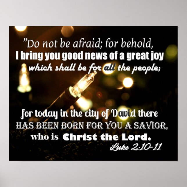 Póster Navidades Luces Poster con Scripture Luke 2:10-11 (Frente)