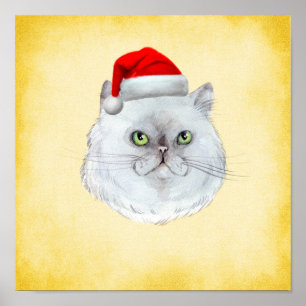 Póster ¡Navidades Meowy! Un gato lindo con Santa Hat