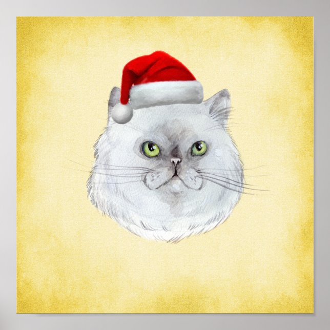 Póster ¡Navidades Meowy! Un gato lindo con Santa Hat (Frente)