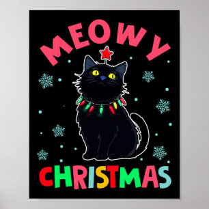 Póster Navidades Meowy Xmas ilumina pijamas de gato negro
