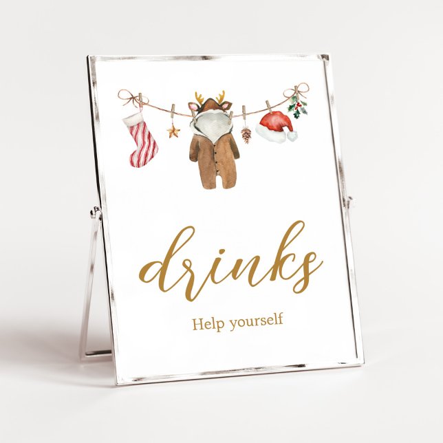 Póster Navidades merry ropa bebidas de Baby Shower (Merry Little Clothes Baby Shower Drinks Sign)