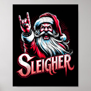 Póster Navidades Metalizado De Sleigher Hail Santa Heavy 