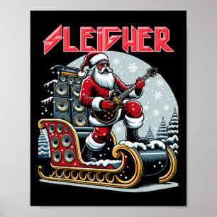 Póster Navidades Metalizado de Sleigher Hail Santa Heavy 