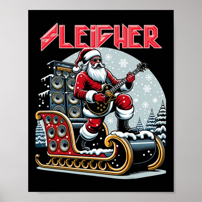 Póster Navidades Metalizado de Sleigher Hail Santa Heavy  (Frente)