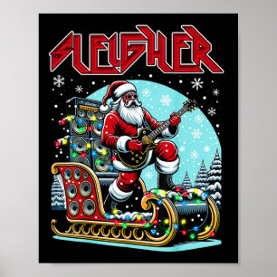 Póster Navidades Metalizado de Sleigher Hail Santa Heavy
