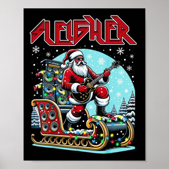 Póster Navidades Metalizado de Sleigher Hail Santa Heavy  (Frente)