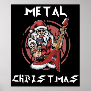 Póster Navidades Metalizado pesados Santa Rock Horns Meta