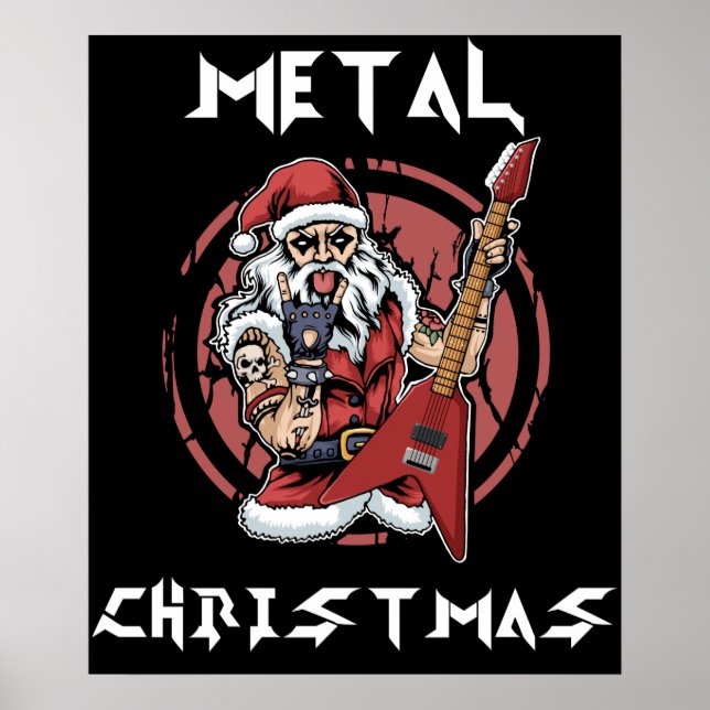 Póster Navidades Metalizado pesados Santa Rock Horns Meta (Frente)