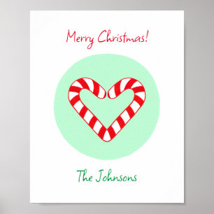 Póster Navidades Minimalistas modernos Corazón Candy Cane