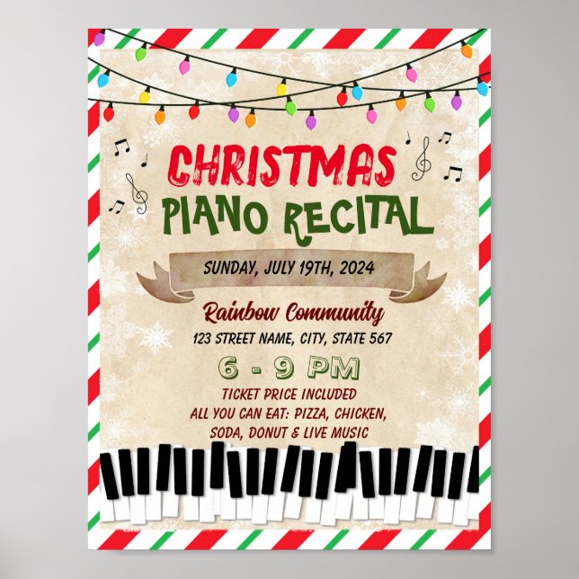 Póster Navidades Modelo de evento escolar Piano Recital (Frente)