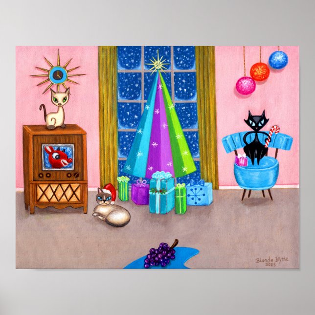 Póster Navidades modernos de mediados de siglo Cats de la (Frente)