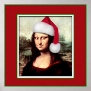 Póster Navidades Mona Lisa Con Santa Hat