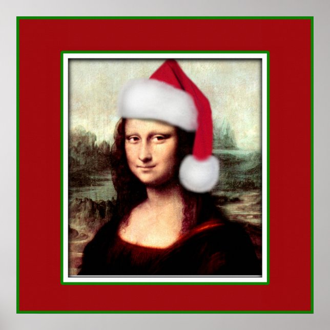 Póster Navidades Mona Lisa Con Santa Hat (Frente)