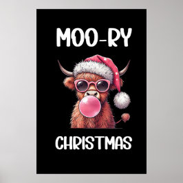 Póster Navidades Moo-ry Scottish Higland Cow