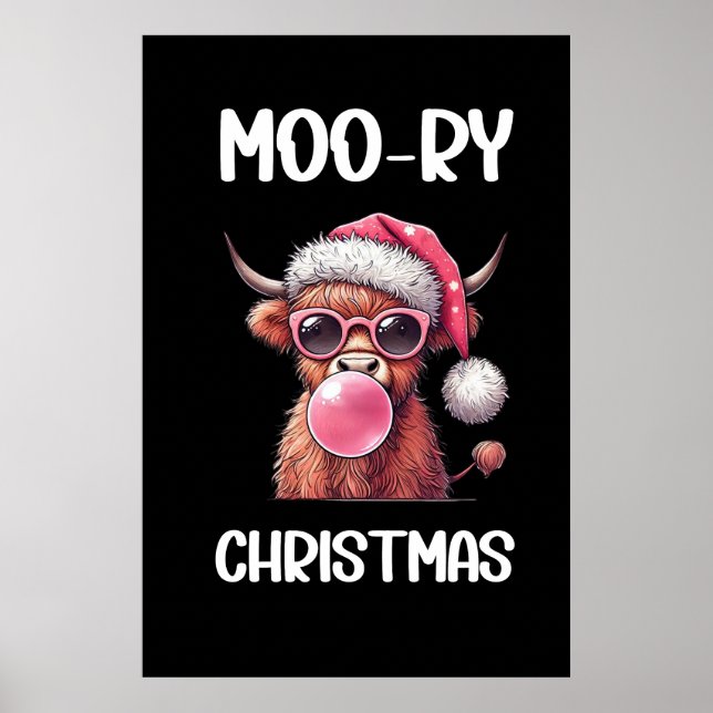 Póster Navidades Moo-ry Scottish Higland Cow (Frente)